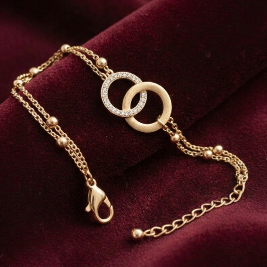 OY Jewells Minimalist Double Ring Gold Plated Stainless Steel Chain Bracelet for Women