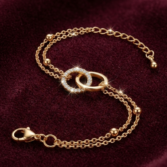 OY Jewells Minimalist Double Ring Gold Plated Stainless Steel Chain Bracelet for Women
