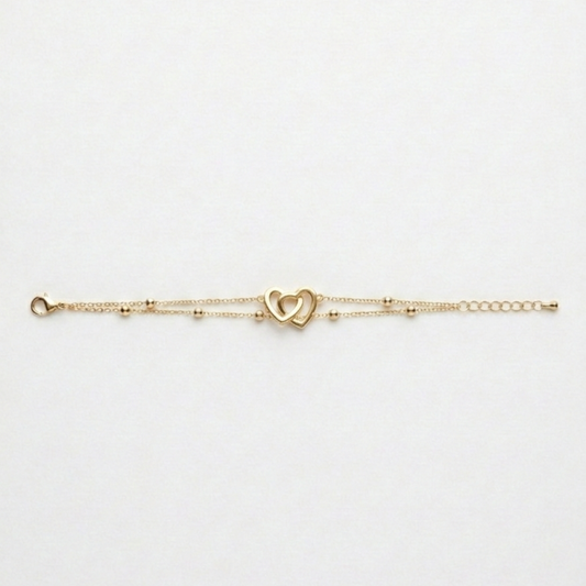 OY Jewells Gold Plated Interlocking Circle Stainless Steel Double Chain Bracelet for Women