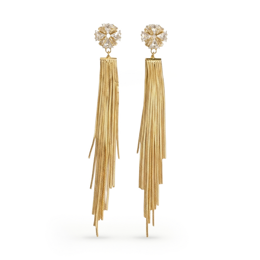 OY Jewells Silver Zircon Tassel Earrings for Women | Statement Party Wear Stainless Steel Drop Earrings