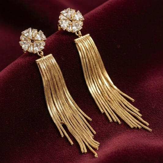 OY Jewells Silver Zircon Tassel Earrings for Women | Statement Party Wear Stainless Steel Drop Earrings