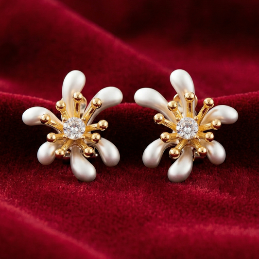 OY Jewells Gold Plated Pearl Flower Stud Earrings for Women | Zircon Minimalist Daily Wear Jewelry