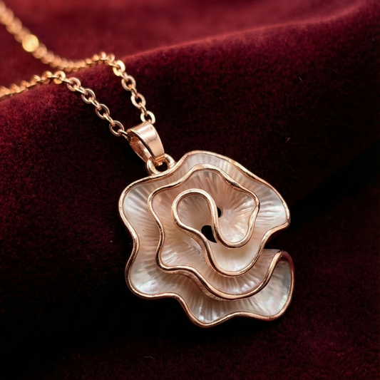 OY Jewells Rose Gold Plated Stainless Steel Textured Enamel Floral Bloom Pendant Necklace for Women