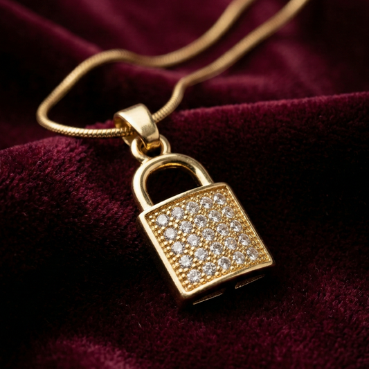OY Jewells 18k Gold Plated Stainless Steel Padlock Pendant Necklace with Cubic Zirconia for Women