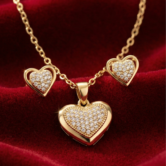 Heart of Gold โ Pavรฉ CZ Necklace & Earrings Set