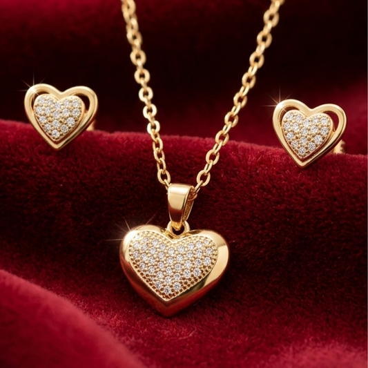 Heart of Gold โ Pavรฉ CZ Necklace & Earrings Set
