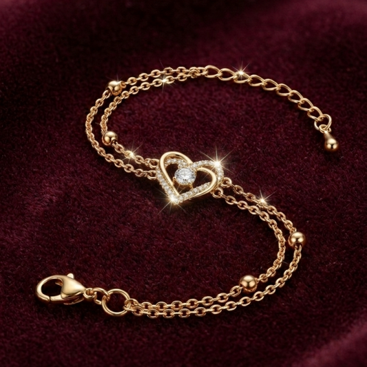 Sweetheart — Gold Crystal Heart Chain Bracelet