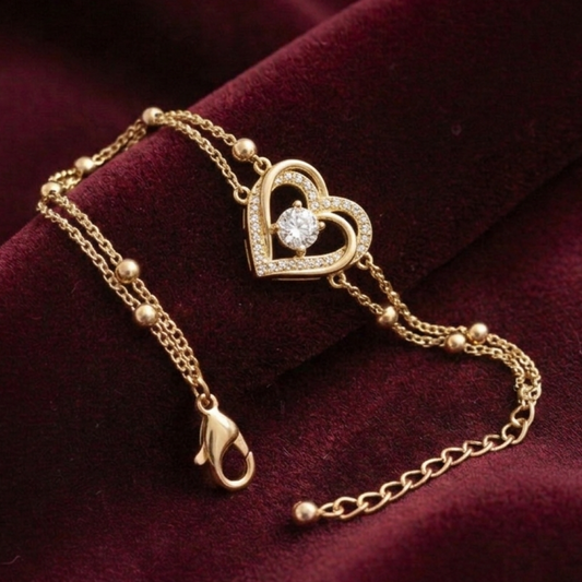 Sweetheart — Gold Crystal Heart Chain Bracelet