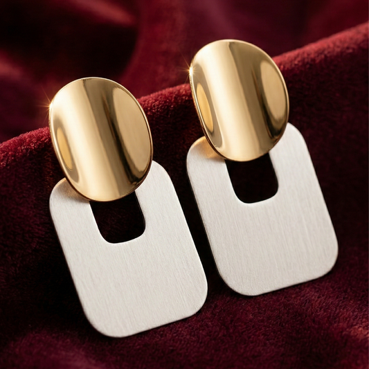 OY Jewells Gold Plated Geometric Statement Earrings for Women | Two Tone Stainless Steel Drop Earrings