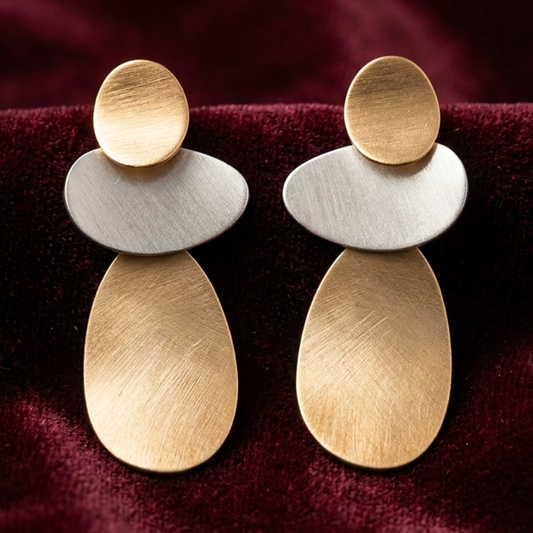 OY Jewells Gold Plated Geometric Statement Earrings for Women | Two Tone Stainless Steel Drop Earrings