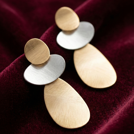 OY Jewells Gold Plated Geometric Statement Earrings for Women | Two Tone Stainless Steel Drop Earrings