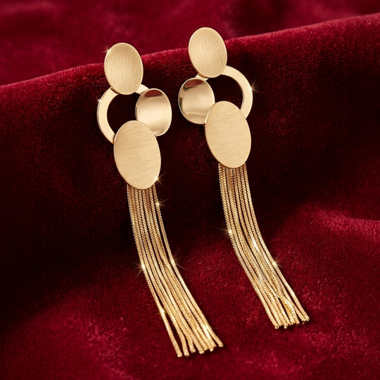 OY Jewells Gold Plated Tassel Statement Earrings for Women | Long Stainless Steel Chain Drop Earrings