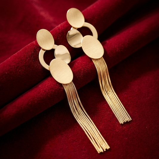 OY Jewells Gold Plated Tassel Statement Earrings for Women | Long Stainless Steel Chain Drop Earrings