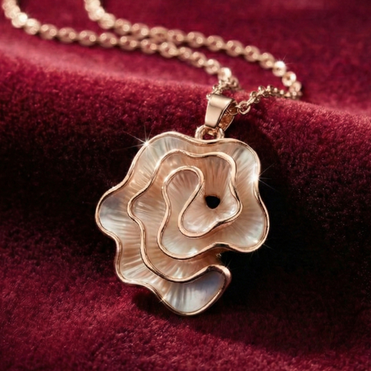 OY Jewells Rose Gold Plated Stainless Steel Textured Enamel Floral Bloom Pendant Necklace for Women