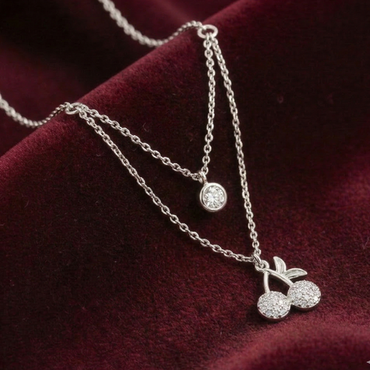 Cherry Pick — Silver Double Layered CZ Charm Necklace