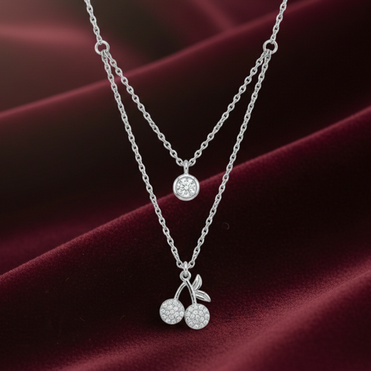 Cherry Pick — Silver Double Layered CZ Charm Necklace