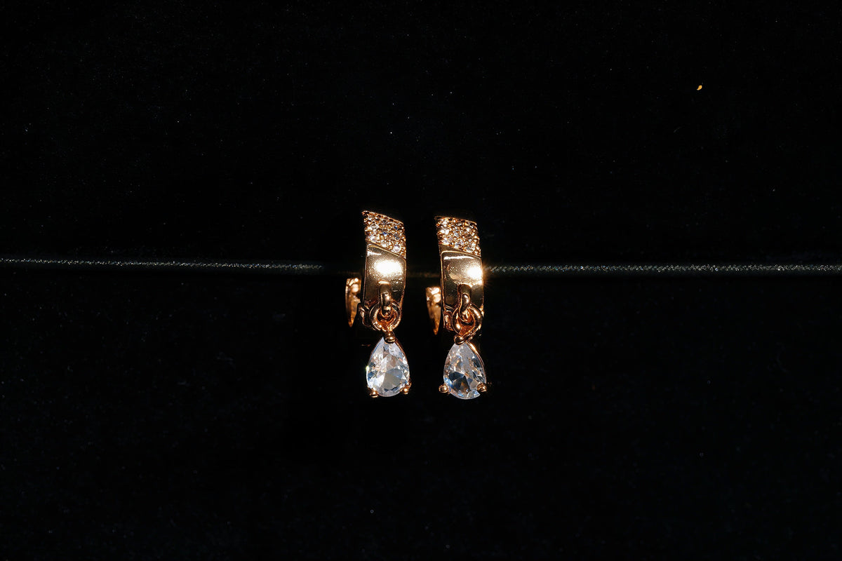 Curve Hanging American Diamond Earrings - OY JEWELLS - 