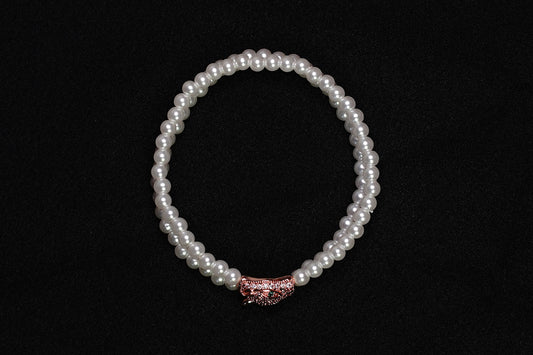 Elegant Pearl Beaded Bracelet with Rose Gold Panther Clasp - OY JEWELLS - 
