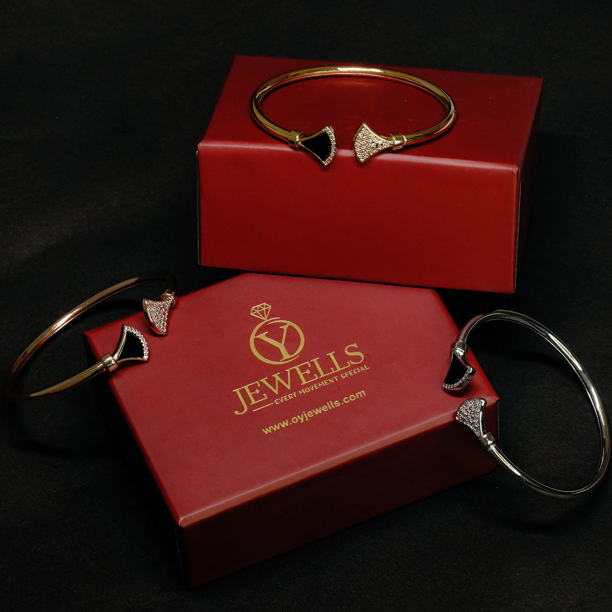 Fan Shape Black EnamelAnd Pave Stone Bracelets - OY JEWELLS - 