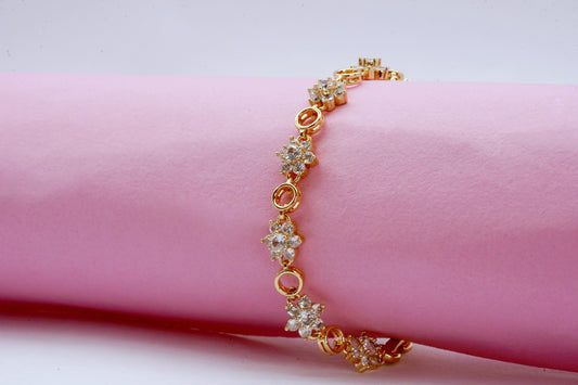 Flower & Crystal Link Chain Bracelet - OY JEWELLS - 