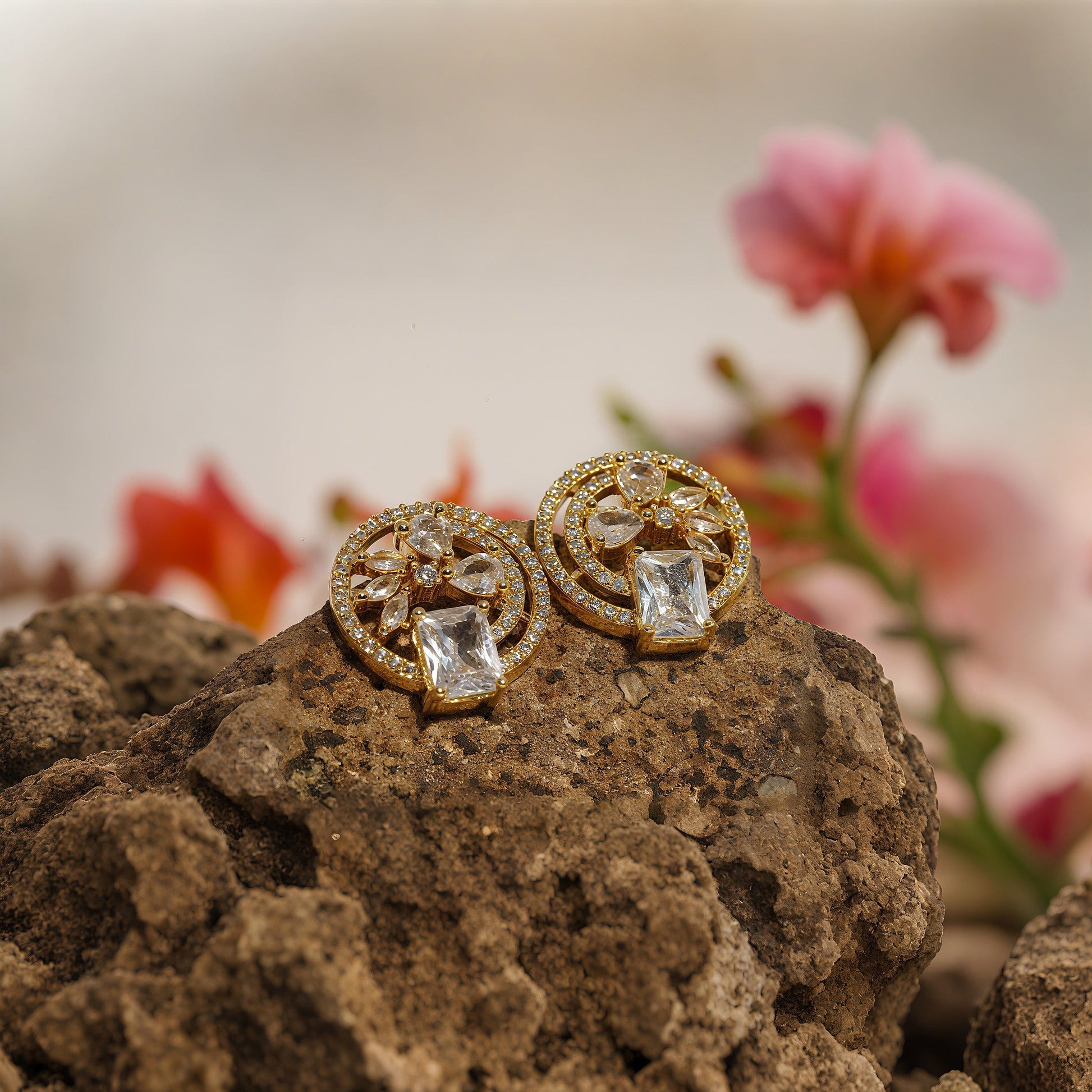 Halo Circle Stud Earrings - OY JEWELLS - 