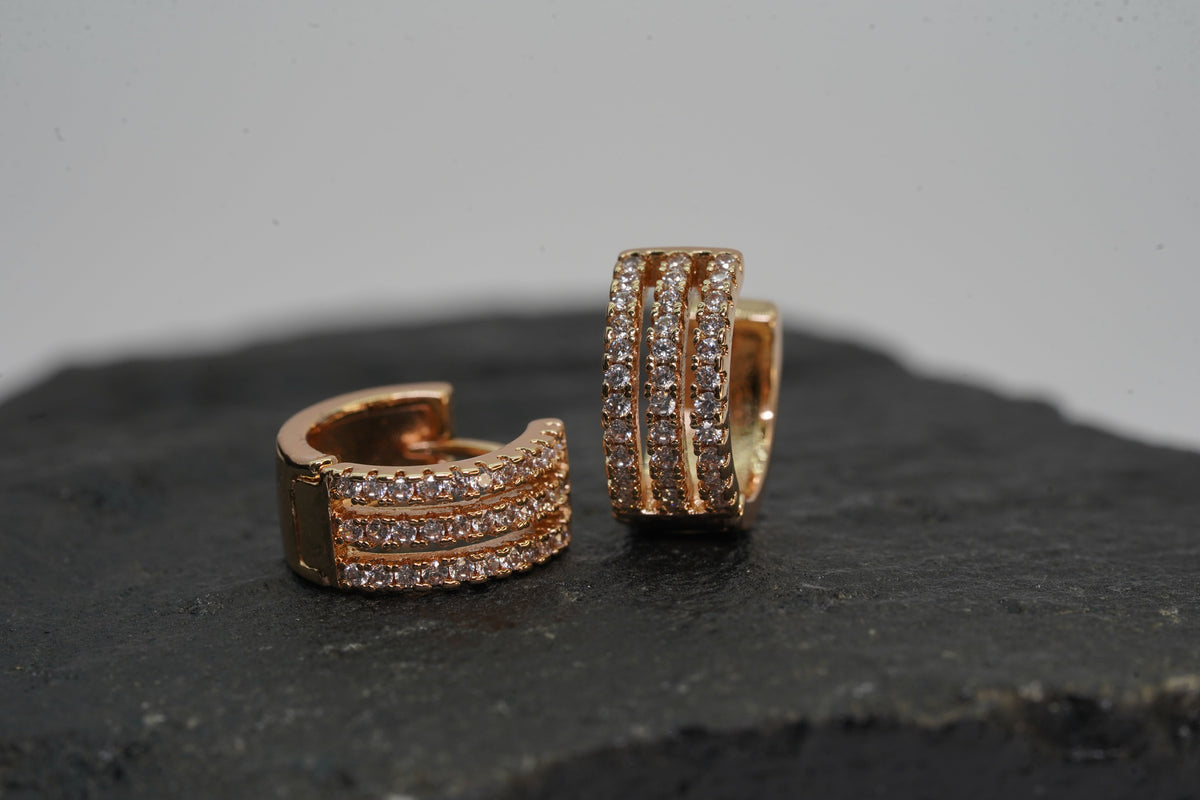 OY K - Style Triple Line Huggies Earrings - OY JEWELLS - 