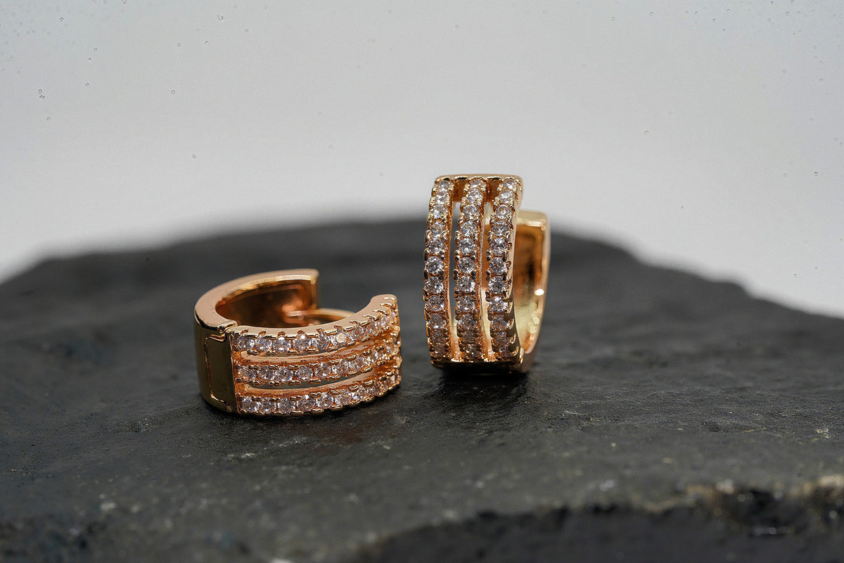OY K - Style Triple Line Huggies Earrings - OY JEWELLS - 