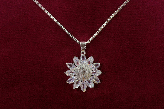 Sparkling Sunflower Pendant with Chain - OY JEWELLS - 