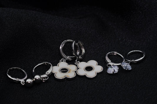 Steel DDainty Hoop Earrings Set - 3 Pairs - OY JEWELLS - 
