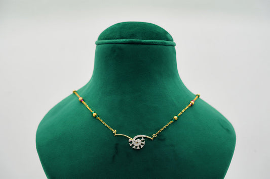 Two Tone Gemstone Chain Managlsutra With Earings - OY JEWELLS - 